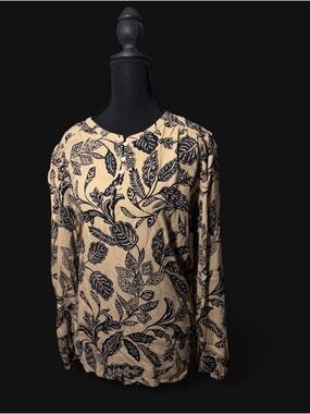 Ann Taylor Beige Long Sleeve Top with Botanical Print